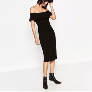 Zara Off the shoulders black pencil dress